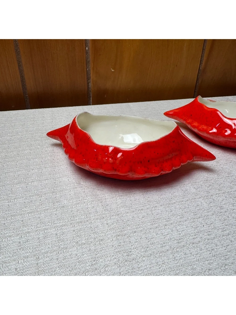 Vintage Red Crab Shell Ceramic Appetizer Dishes Set of 2 Coastal Seafood